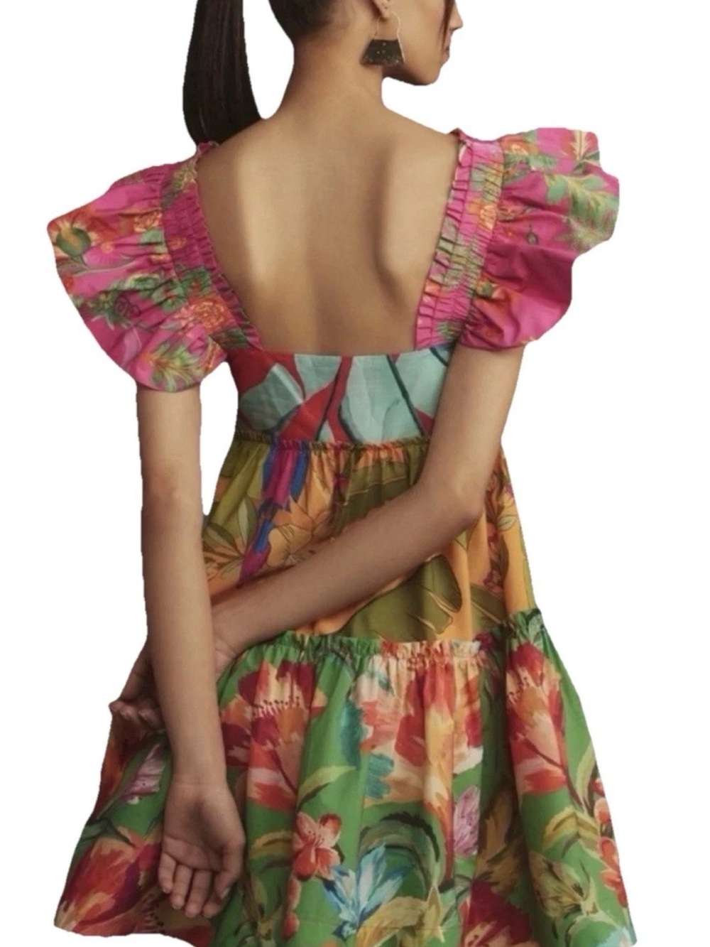FARM RIO Foliage Floral Mini Dress Tropical Print Size M - MSRP $198 - Picture 6 of 11